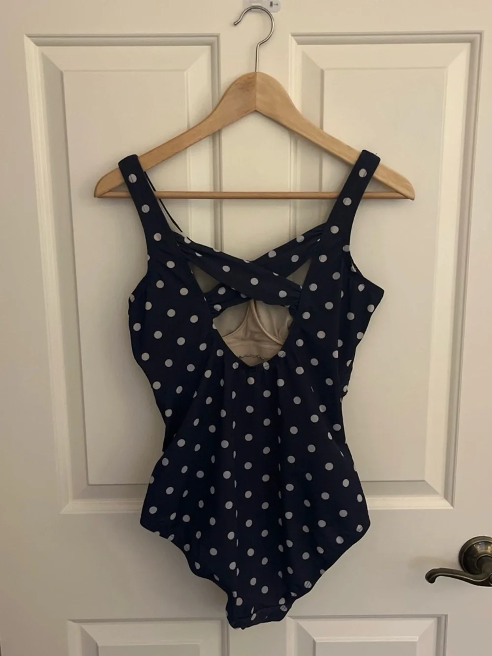 👙Navy Blue With White Polka Dots One Piece Swimsuit with Built In Cups